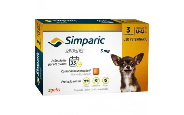 Imagem de Simparic 5mg Antipulgas e Carrapato Cães de 1,3 a 2,5 kg 3 comprimidos Zoetis