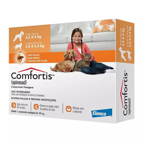 Imagem de Antipulgas e Carrapatos Comfortis 270 mg para Cães de 4,5 a 9 Kg e Gatos de 2,8 a 5,4 Kg