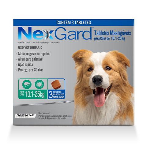 Imagem de Antipulgas e Carrapatos Merial Nexgard para Cães de 10 a 25 kg com 3 comprimidos
