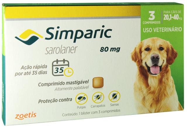 Imagem de Simparic 80mg Antipulga e Carrapato Cães de 20 a 40kg 3 comprimidos