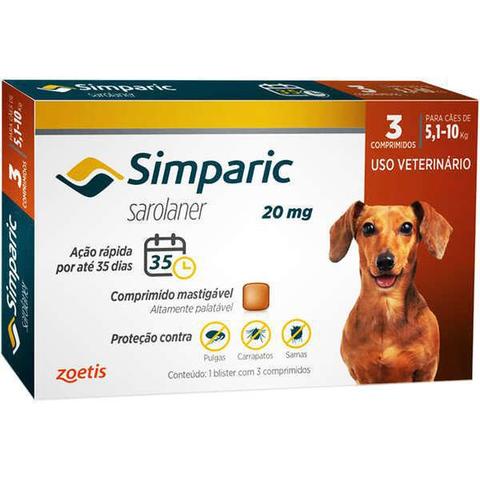 Imagem de Antipulgas e Carrapatos Simparic 20 Mg Cães 5 a 10 Kg - 3 comprimidos