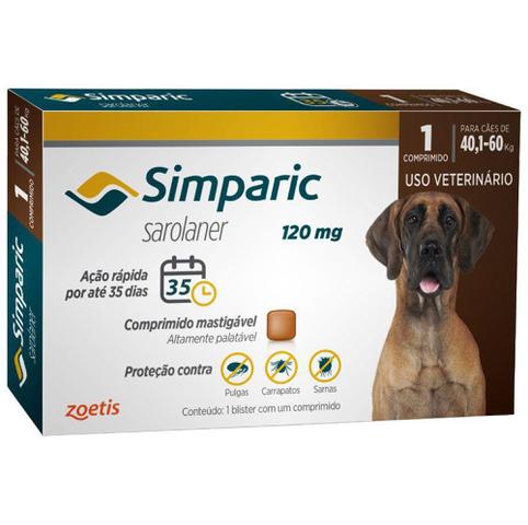 Imagem de Antipulgas e Carrapatos Simparic 120 Mg Cães 40 a 60 Kg - 1 comprimido - Zoetis