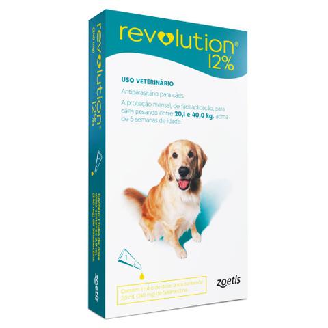 Imagem de Antipulgas e Carrapatos Zoetis Revolution 12% para Cães de 20,1 a 40 Kg com 3 Pipetas