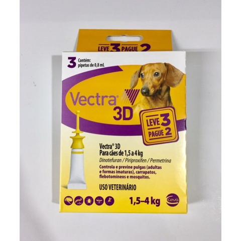 Imagem de Antipulgas e Carrapatos Ceva Vectra 3D Cães de 1,5 a 4 Kg 0,8 mL 3 Pipetas