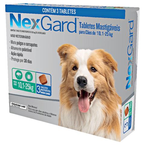 Imagem de Antipulgas e Carrapatos NexGard para Cães de 10,1 a 25 Kg com 3 Comprimidos