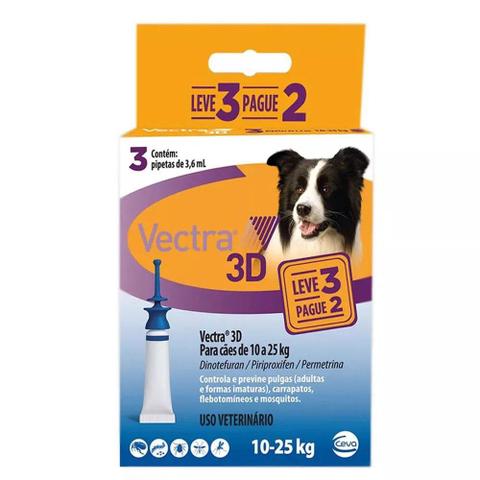 Imagem de Antipulgas e Carrapatos Vectra 3D 3,6mL para Cães de 10 a 25Kg Leve 3 Pague 2