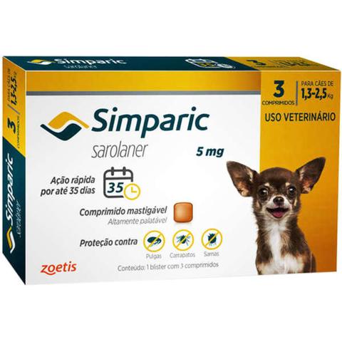 Imagem de Simparic antipulgas, carrapatos e sarnas para Cães de 1,3 a 2,6Kg c/ 3 comprimidos