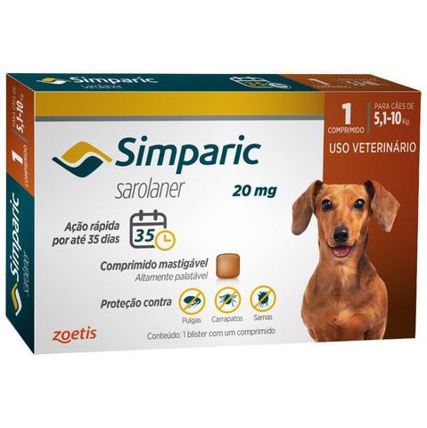 Imagem de Antipulgas e Carrapatos Simparic 20 Mg Cães 5 a 10 Kg - 1 comprimido
