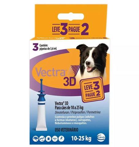 Imagem de Antipulgas e Carrapatos Ceva Vectra 3D para Cães de 10 a 25 Kg 3,6 mL 3 Pipetas