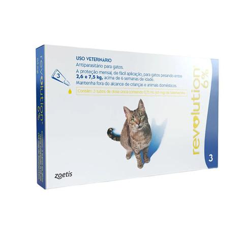 Imagem de Antipulgas, Carrapatos, Sarnas e Vermes Revolution 6% para Gatos de 2,6 A 7,5 Kg (3 tubos) - Zoetis