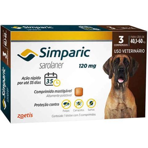 Imagem de Simparic Antipulgas e Carrapatos 120mg para Cães de 40,1 a 60 Kg - 3 Comprimidos