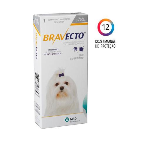Imagem de Bravecto MSD Antipulgas e Carrapatos para Cães de 2,5 A 4,5 kg
