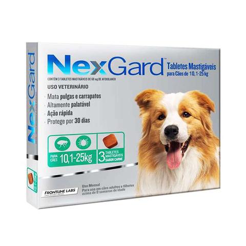 Imagem de Antipulgas E Carrapatos Nexgard Para Cães De 10,1 a 25 Kg Com 03 Tabletes